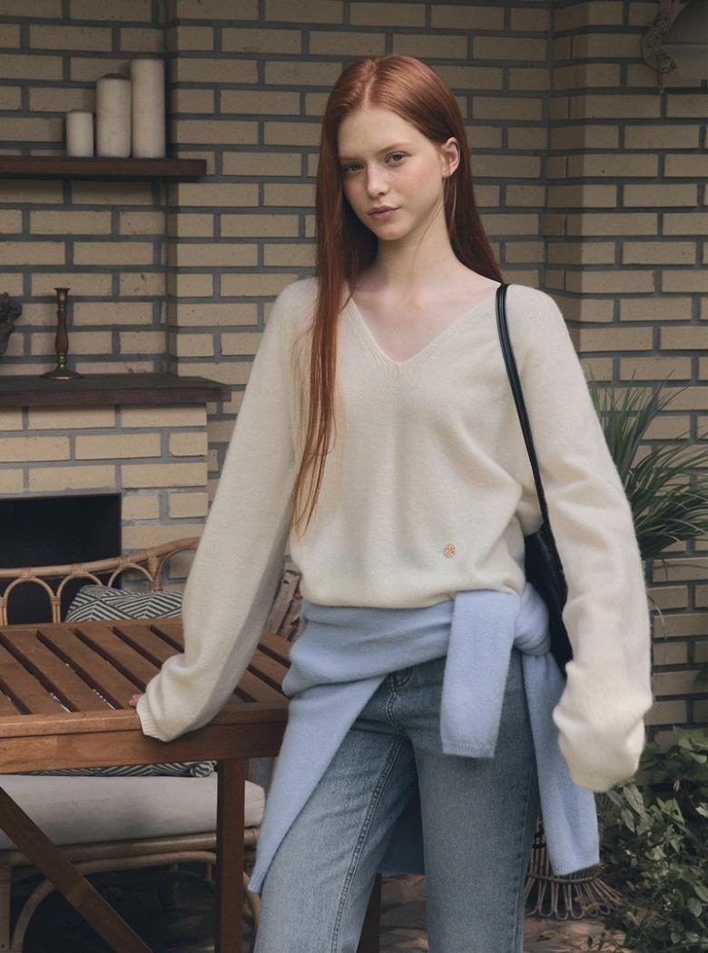 [온라인단독] 롱크 파스텔 브이넥 긴팔 울 니트