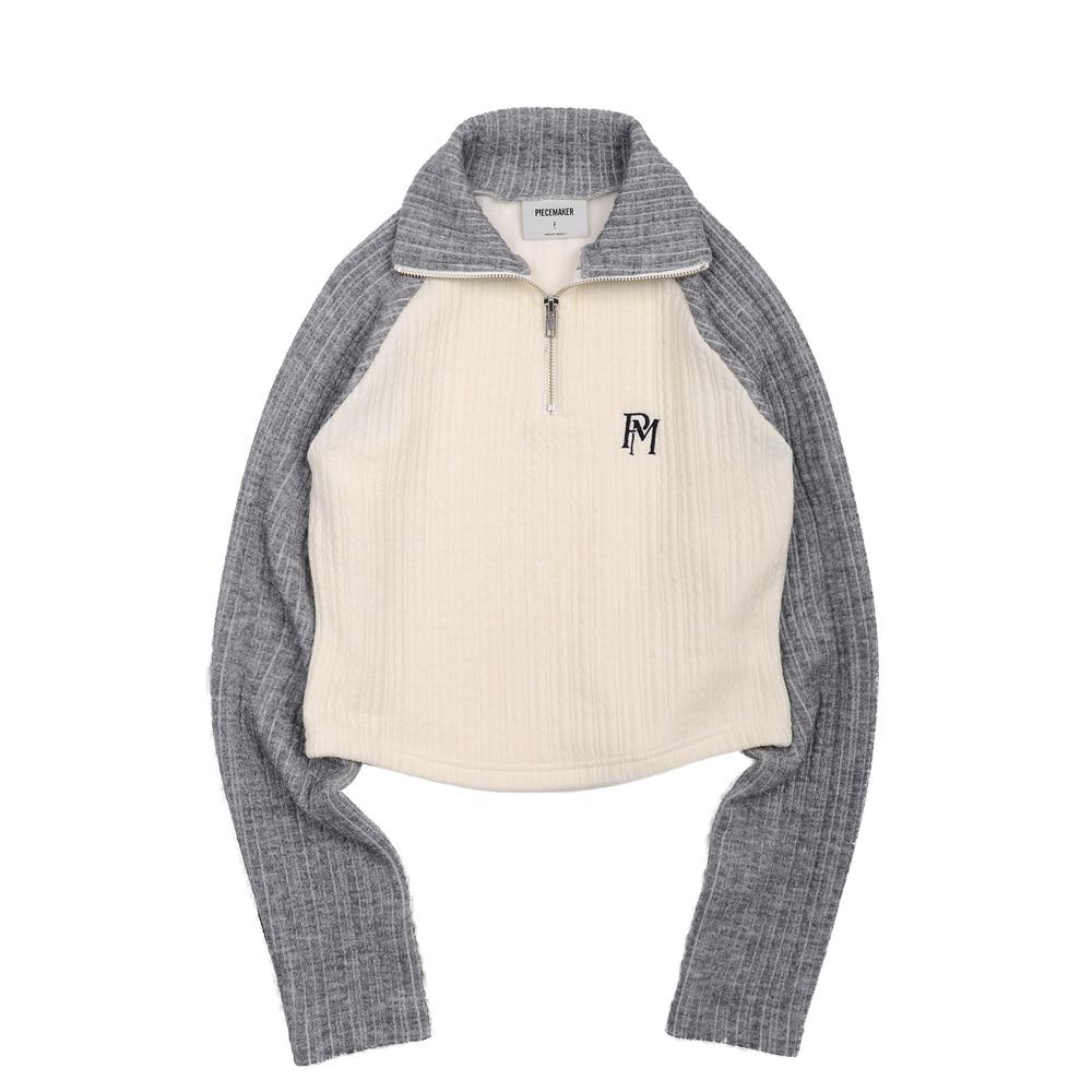 OFFICIAL WAVE CROP HALF ZIP KNIT (GREY)