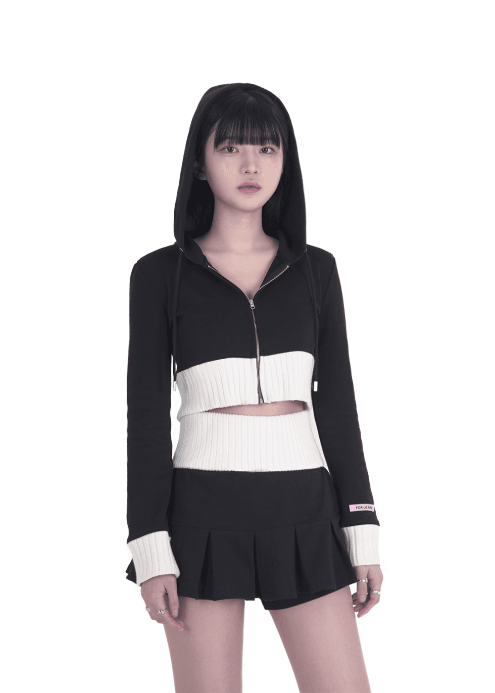 FOR RING CROP ZIP-UP HOODIE (BLACK)