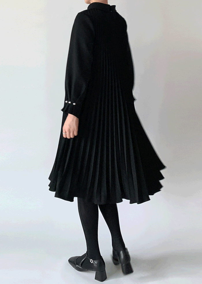 아코디언 진주 플리츠 원피스