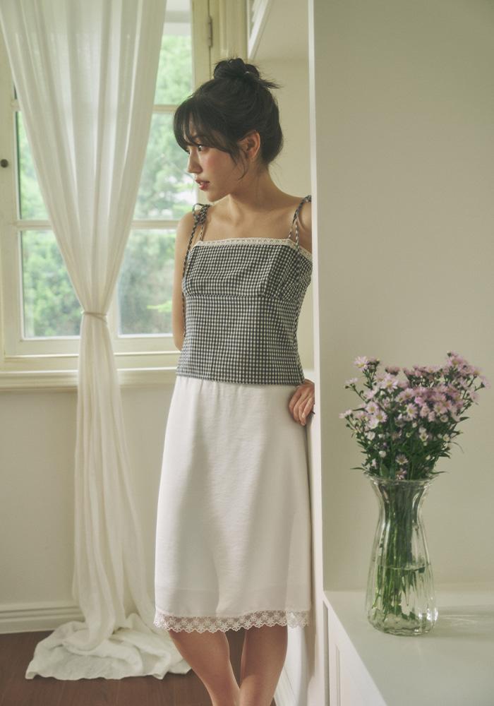 FLOWER LACE MIDI SKIRT-WHITE