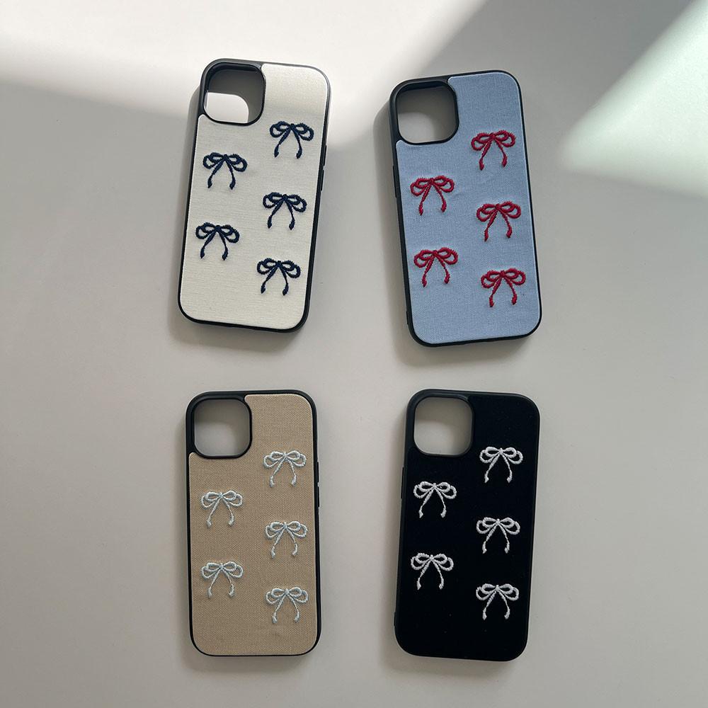 Ribbon pattern case 리본 일러스트 패브릭 자수 케이스 아이폰 갤럭시