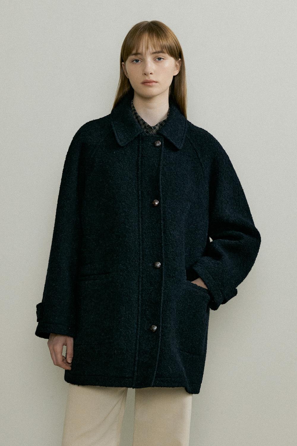 ALPACA BOUCLE HALF ZIPUP COAT - Navy