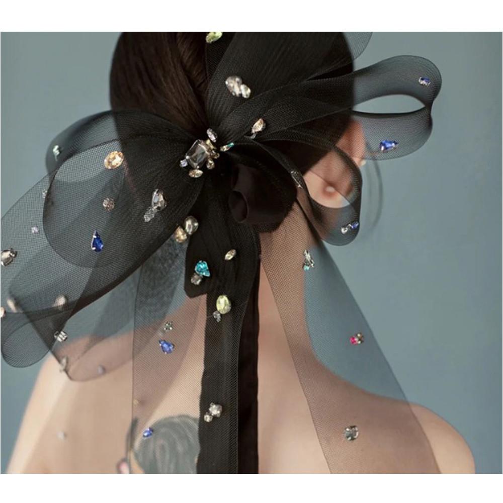 블랙 왕 리본 검정 리본 명품 반 보석 머리 핀 셀프웨딩 소품 브라이덜샤워 wsa073