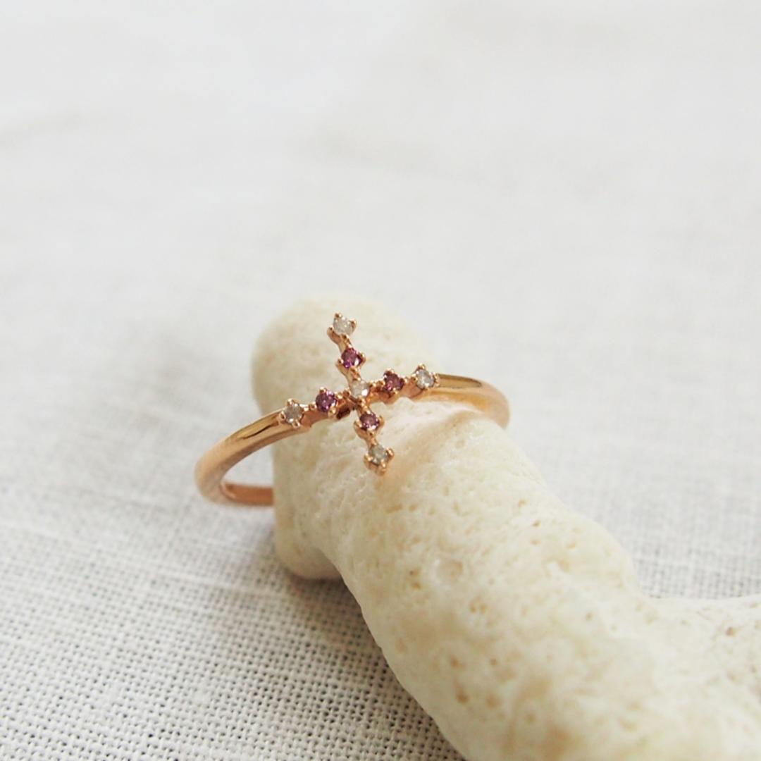 십자가 그레이 퍼플 다이아몬드 반지