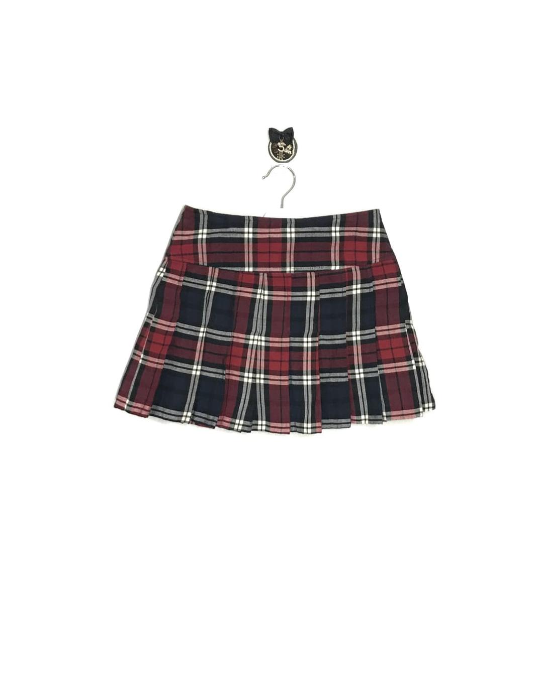 Mini red navy pleats check school skirt | 후루츠패밀리