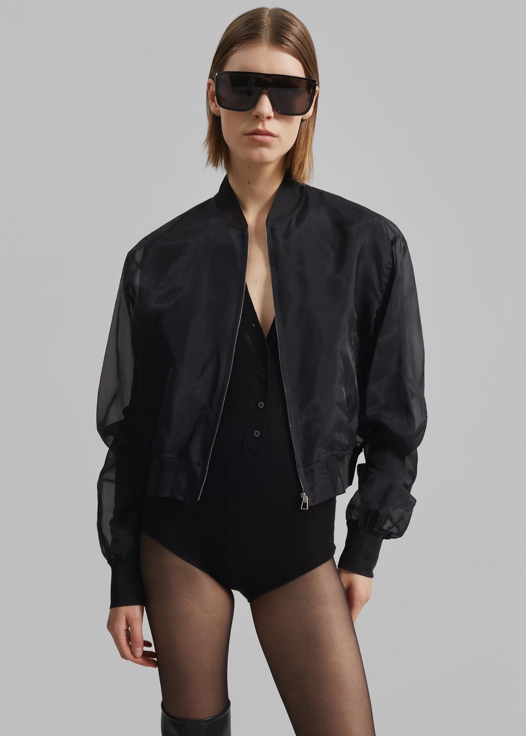 Micky Cropped Sheer Bomber - Black - M
