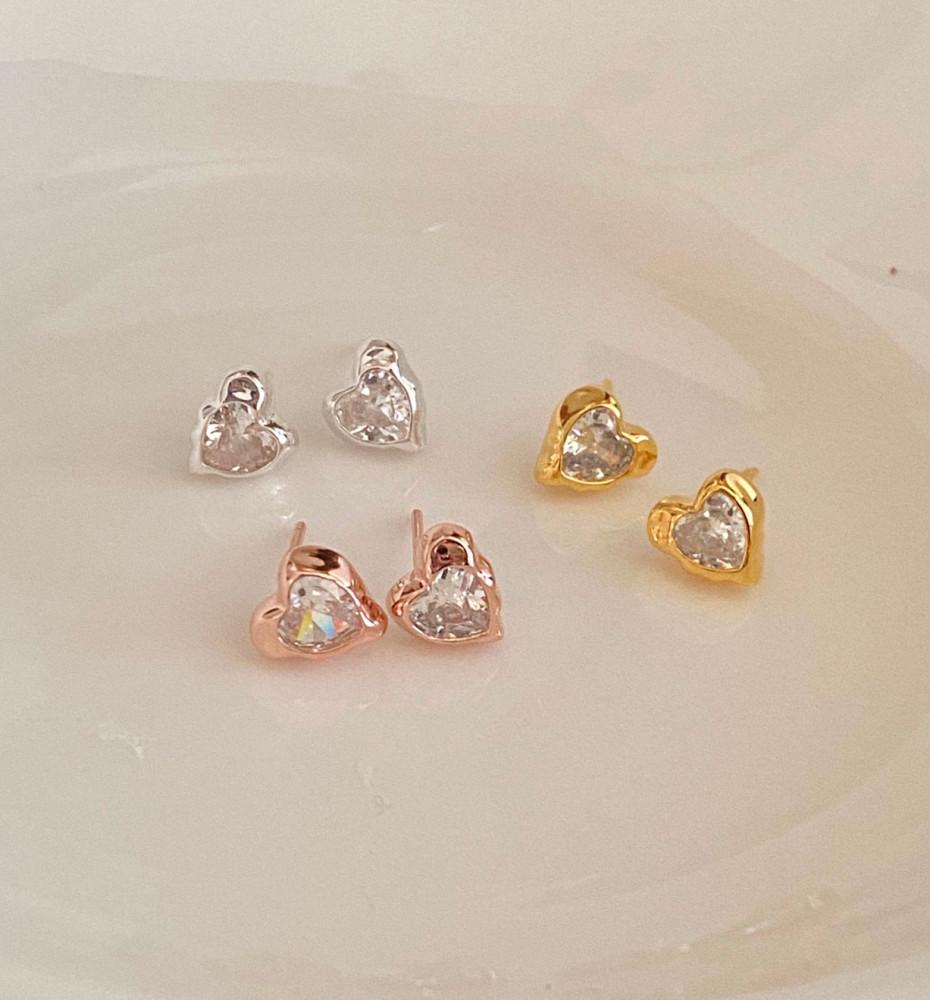 실버 925 스톤 하트 큐빅 데일리 은 귀걸이 (3 color)