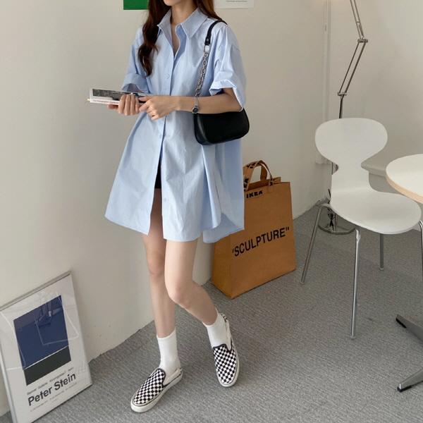 루지 언발 오버핏 롤업셔츠