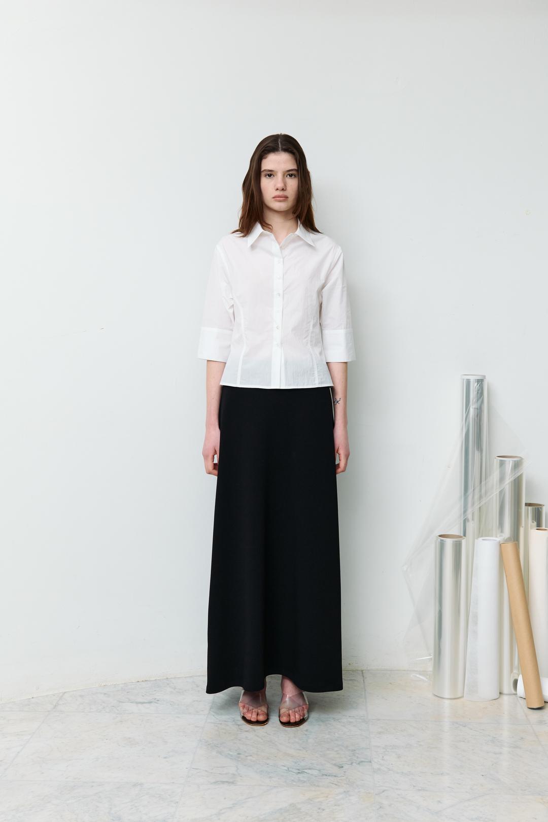 [6차] Folded long skirt (black)