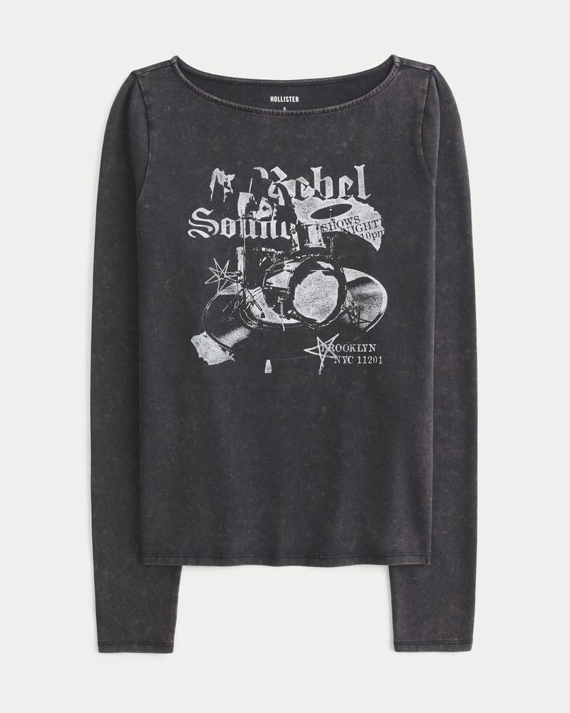 Brooklyn Music Graphic Slash-Neck Top