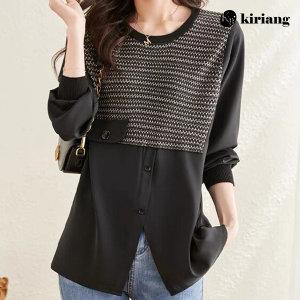 [키리앙] 틴 니트 레이어드 롱 티셔츠형 블라우스