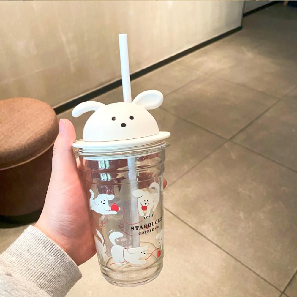 스타벅스 강아지텀블러 콜드컵 아이스 투명 유리 텀블러 별다방 보틀 병 점핑도그 355ml