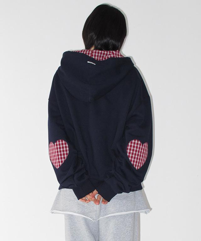 [3/16 순차배송] CHECK PATCH HOODIE ZIP UP NAVY