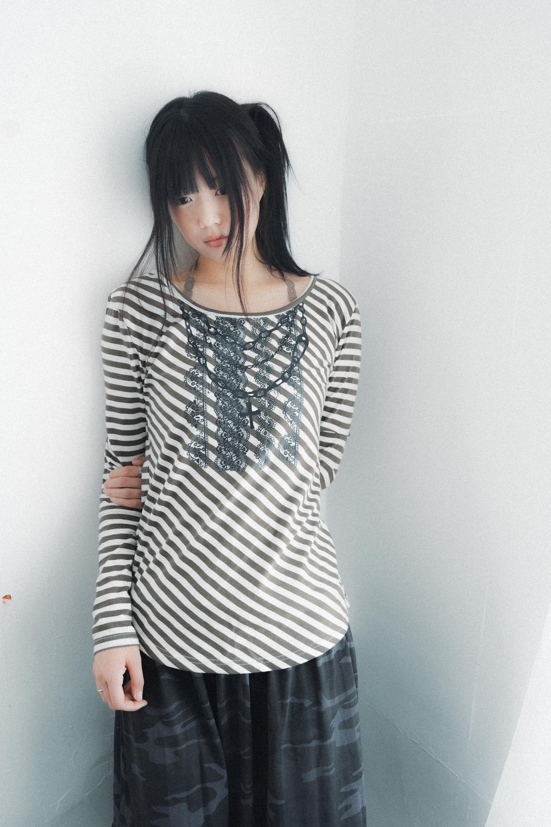 Lace halter top, striped