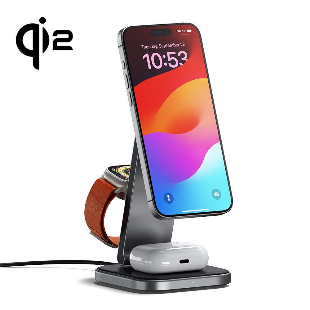 사테치 Qi2 무선 충전기 접이식 거치형 맥세이프 마그네틱 아이폰 15W 애플워치 고속충전 3in1