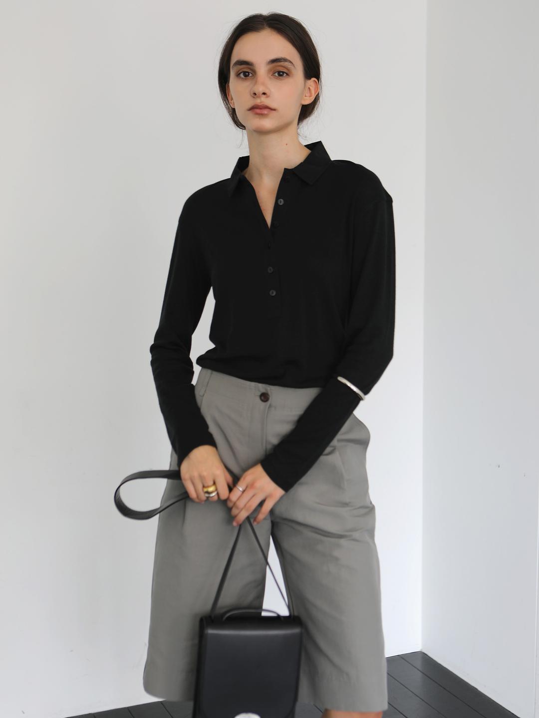 Button collar t-shirt (블랙)