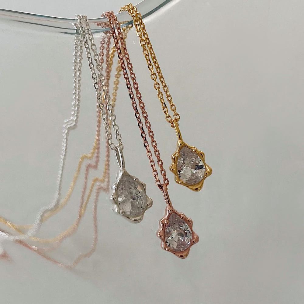 [실버925] 멜팅 큐빅 물방울 목걸이 (3color)