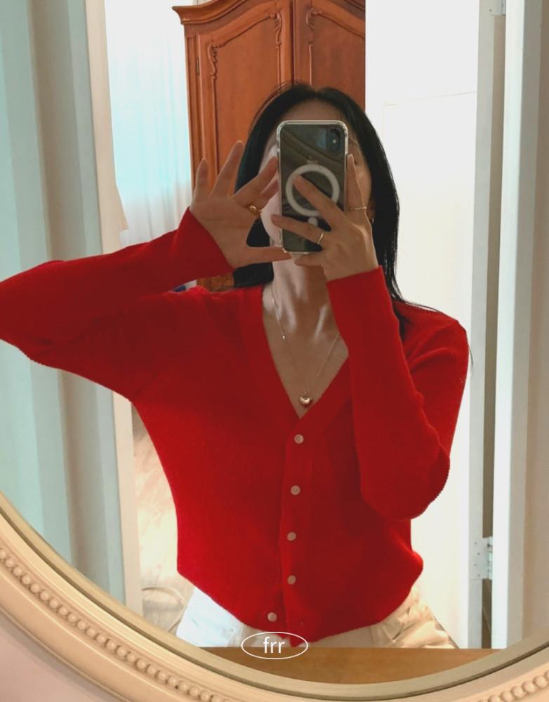 여름 브이넥 린넨 비비드 크롭긴팔가디건