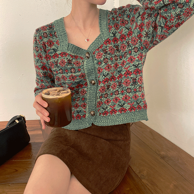 [주문폭주] cd6124 그래니 플라워 패턴 크롭 가디건