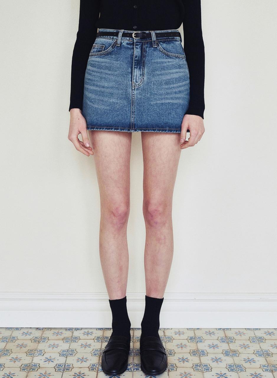 베이직 미니 데님 스커트 - 중청