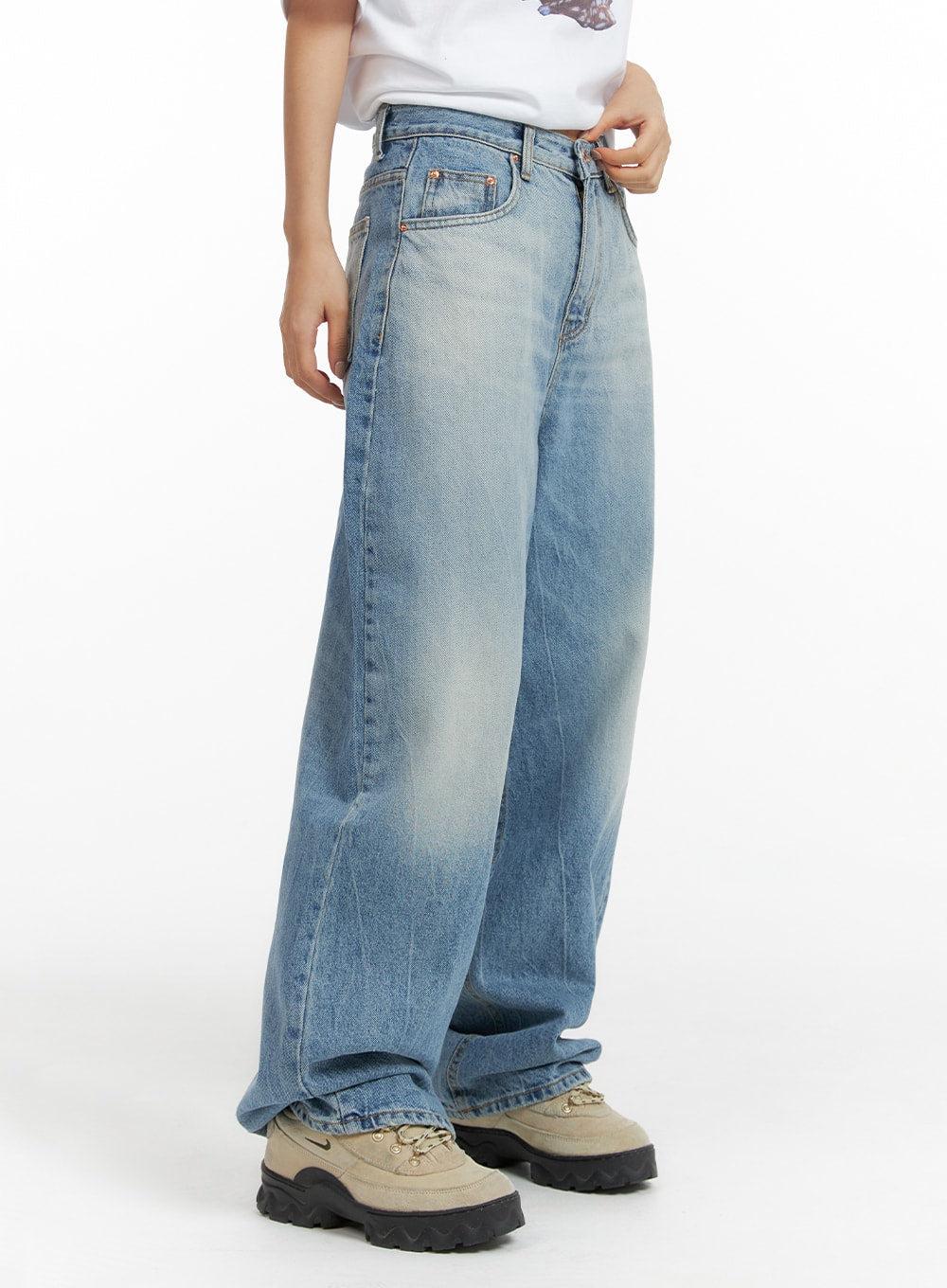 Washed Wide-Leg Jeans CF419 - Blue / S