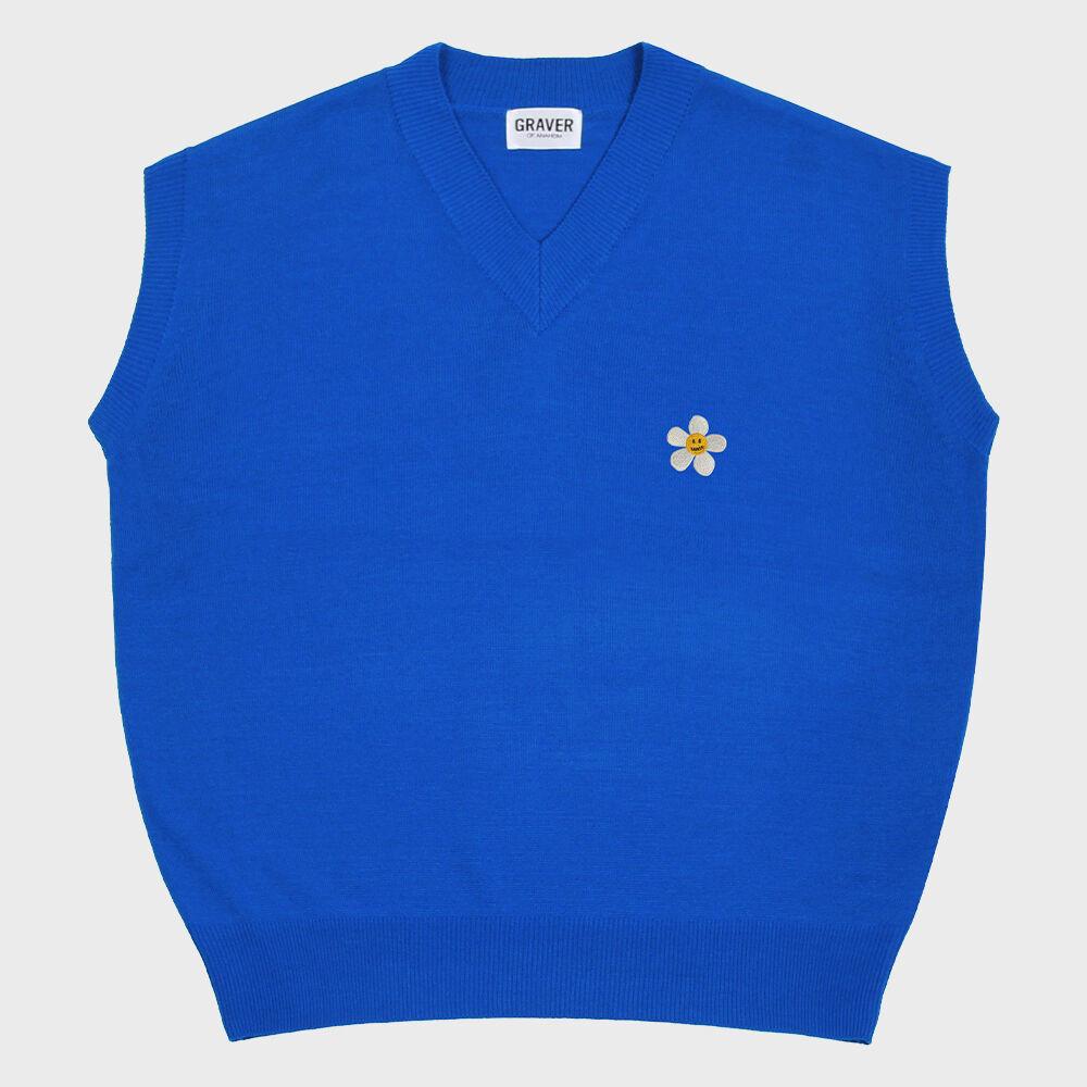 [UNISEX]플라워도트 자수 니트 베스트_코발트블루