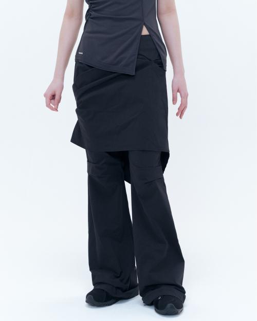 Draped chiton midi skirt pants SET BLACK