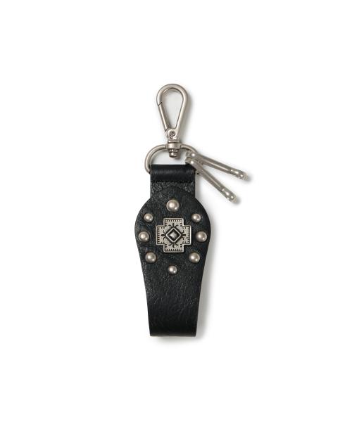 Cross Studded Leather Keyring (Black)