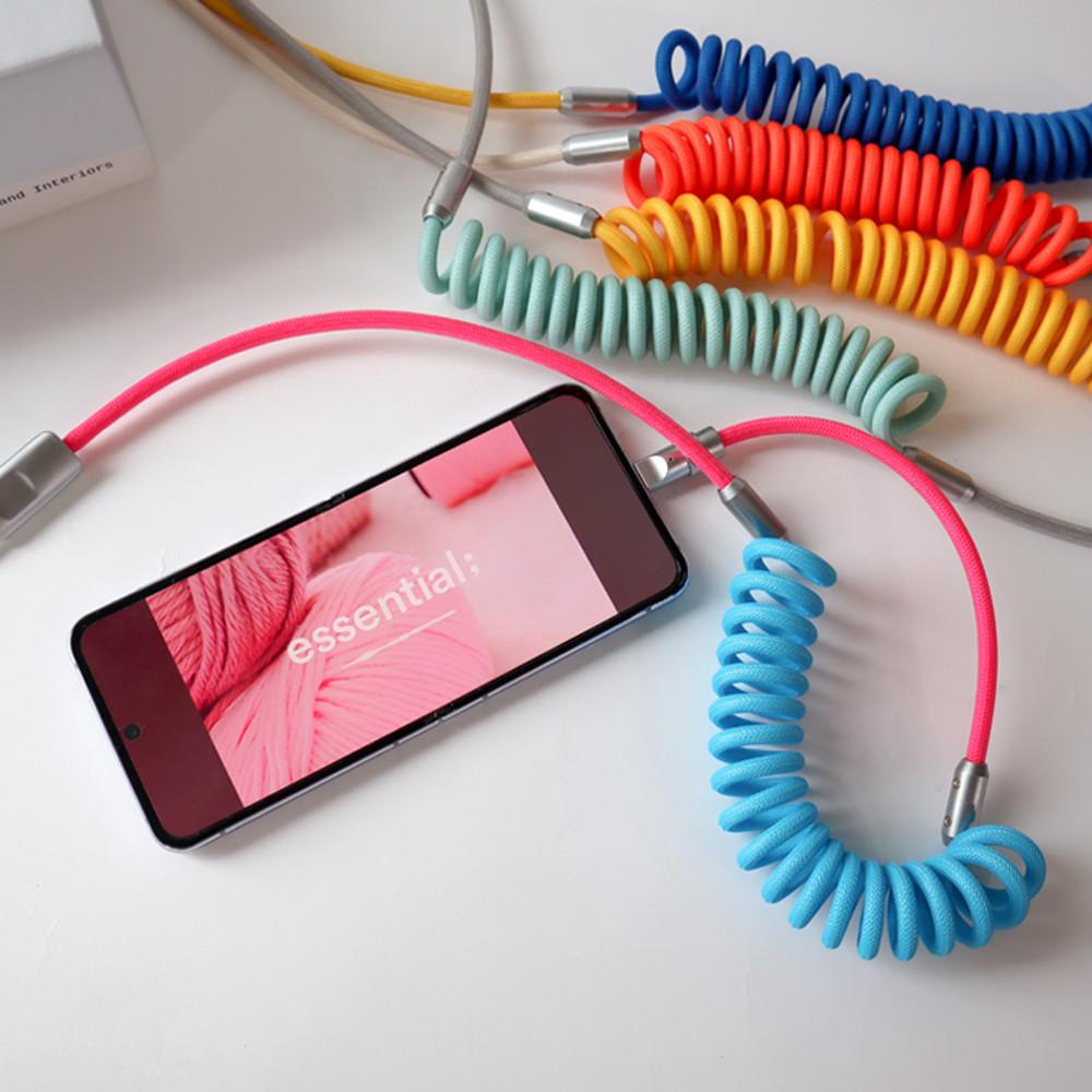컬러 스프링 코일 USB C타입 고속 충전 케이블 데이터 전송 아이폰 충전기 선