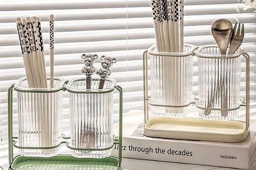 물빠짐 수저통 조리도구 수저정리함 수저꽂이 사각 2구