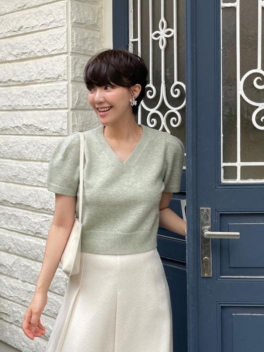 울 캐시미어 벨 하프 브이넥 니트 탑_5COLOR