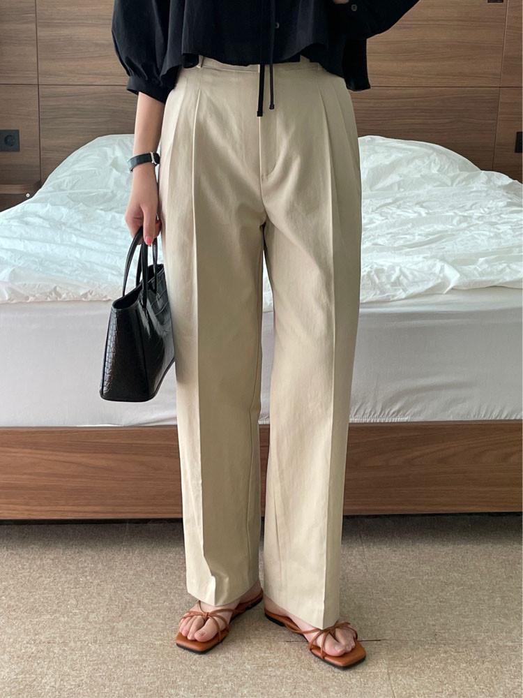 가을 핀턱 크롭 코튼 스트레이트 팬츠