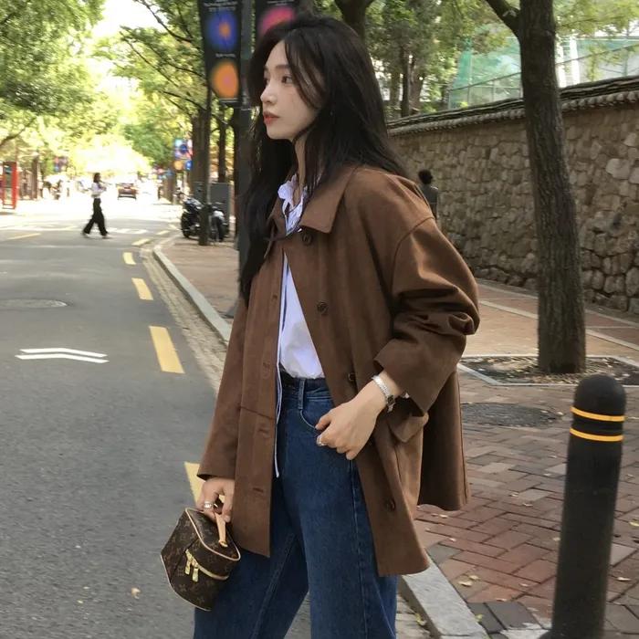 [29CM 단독] suede single half jacket - dark brown