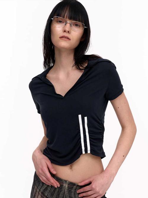 2 ARCHIVES SHIRRING POLO (CHARCOAL)