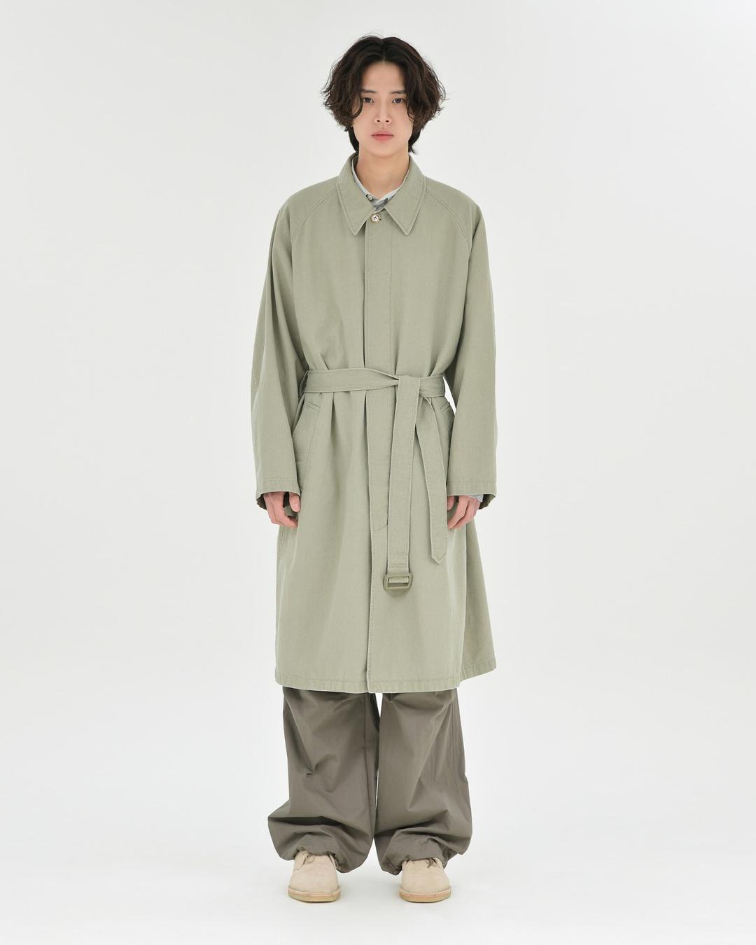 Washed Trench Coat, Olive Grey