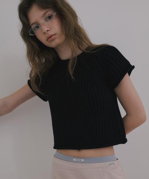 ROLLING CAP SLEEVE KNIT_BLACK