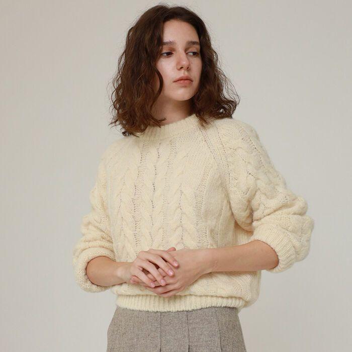 cable round knit top (3color)