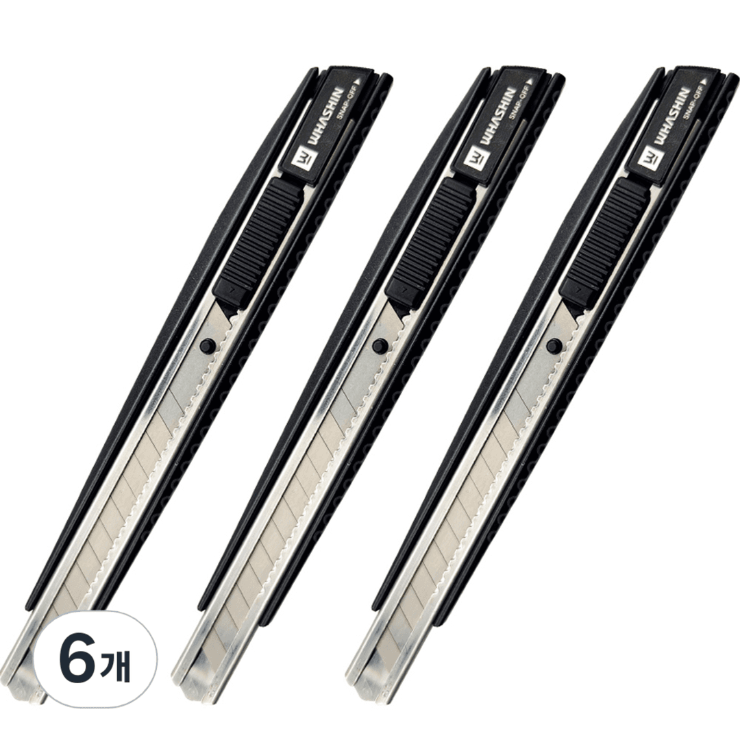 화신 214 알루미늄 바디 커터칼 소 9mm, 혼합색상, 6개 - 커터칼 | 쿠팡