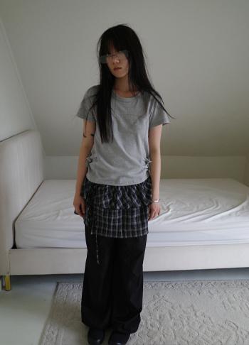 에프터먼데이 check frill apron skirt (2c)