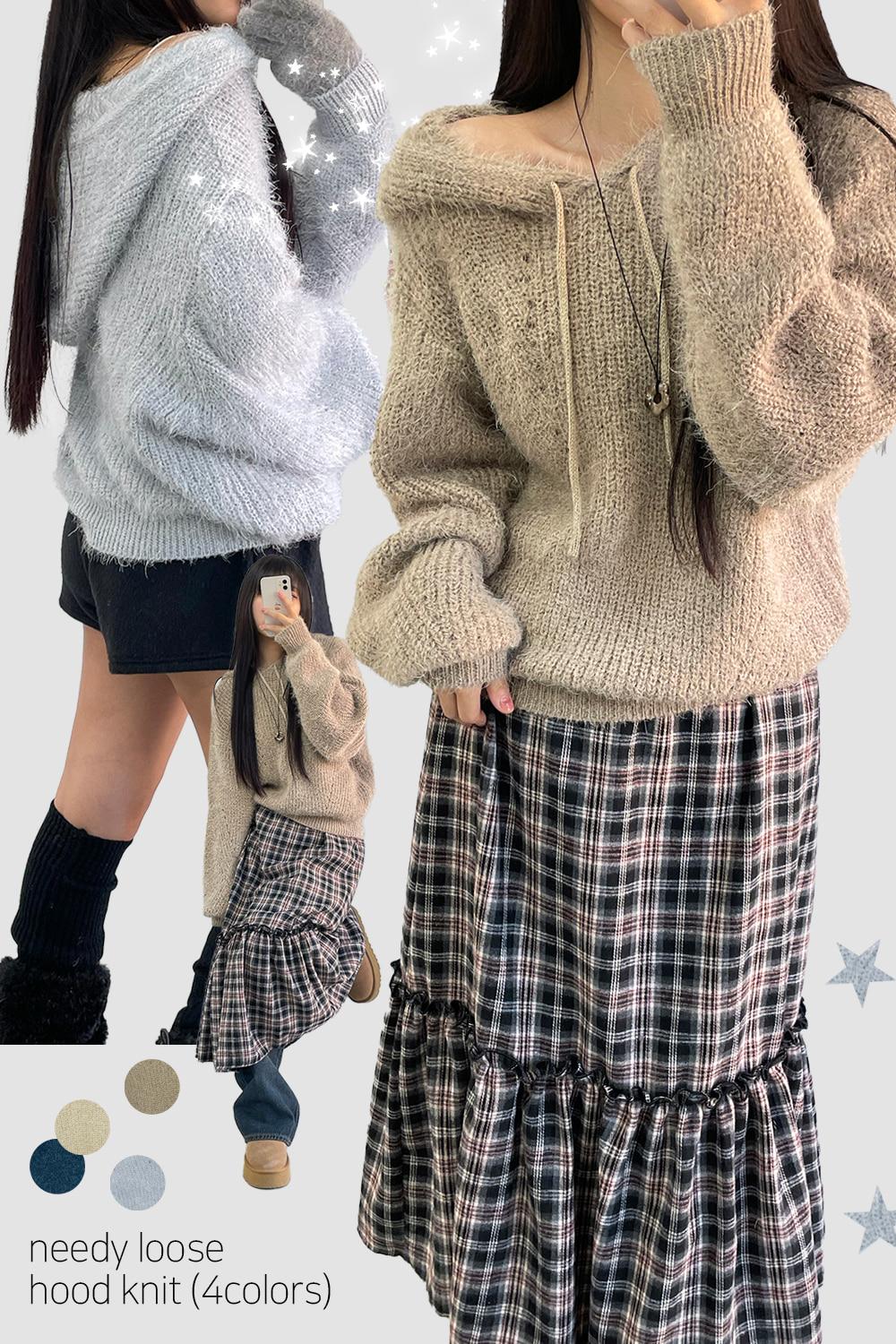 needy loose hood knit (4colors)