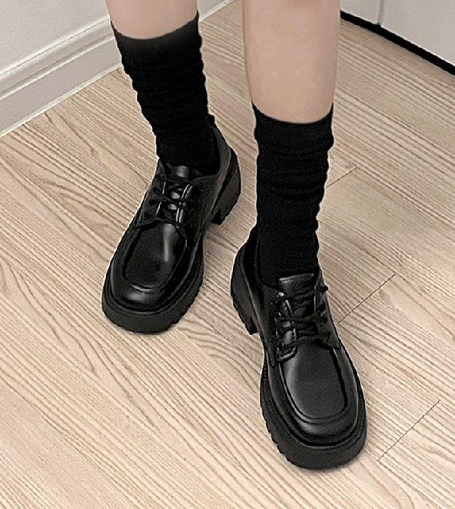 [당일배송/6cm ]스퀘어 통굽로퍼힐 워커 무광청키로퍼 단화구두 키높이 운동화 스니커즈 리본끈 뉴진스레그워머코디 라운드 발레코어 뮬 메리제인 힙한 블록코어룩 y2k 가을신발128