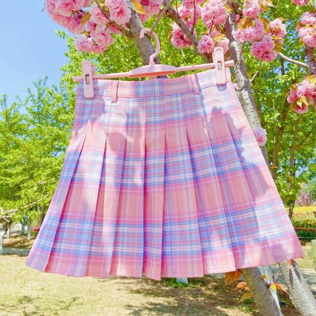 Harajuku Kawaii Fashion Cotton Candy Plaid Tennis Skirt - S