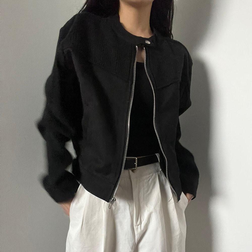 half knit biker zip-up 니트 바이커 배색 집업 (2color)