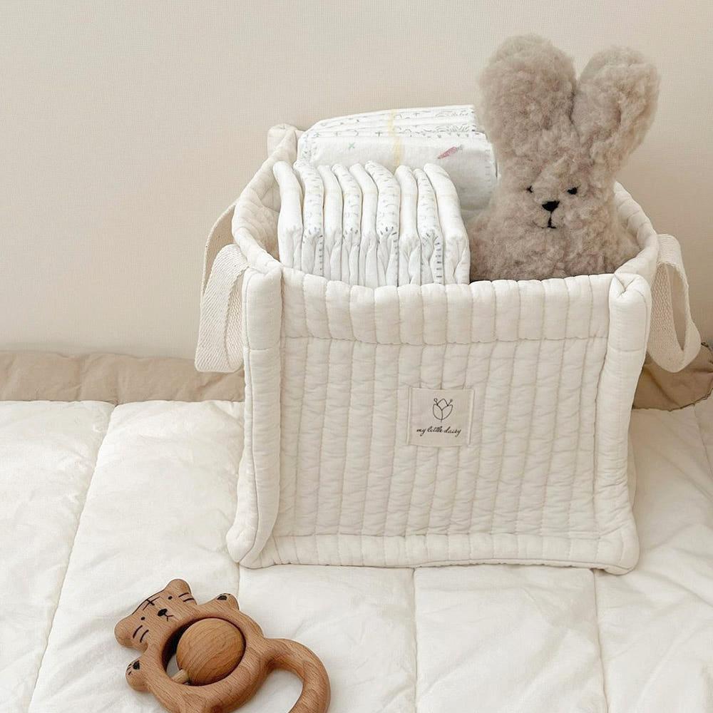 마이리틀데이지 사각 누빔바구니 패브릭 바스켓 아이보리M