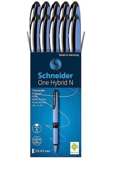Schneider 하이브리드 N 롤러볼 펜 1개, 0.5mm 하이브리드 니들 팁, 라이트 블루 배럴, 블랙 잉크, 펜 10개 박스 (183501)