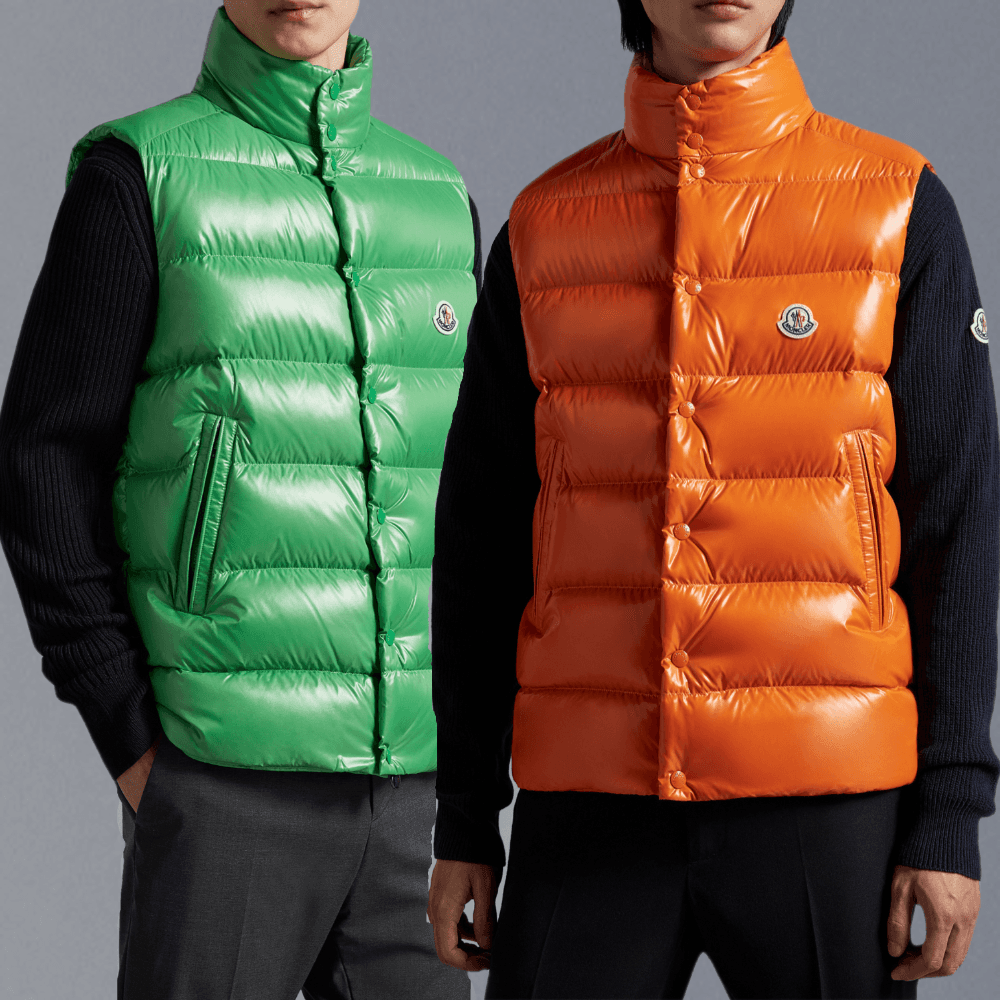 몽클레르 남성용 팁 다운 질레 패딩 조끼 그린 오렌지