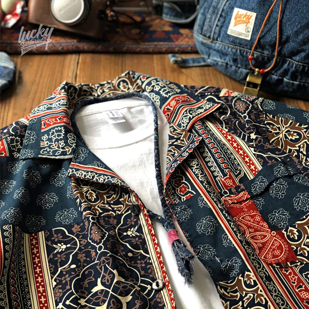 [독집사] 도쿄 페이즐리 다다미 패턴 배색 하와이안 셔츠