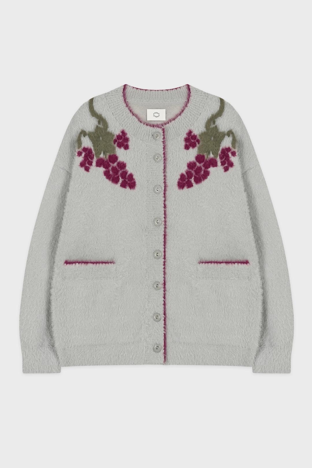 Handmade Grape Hairy Cardigan (Greyish Blue)