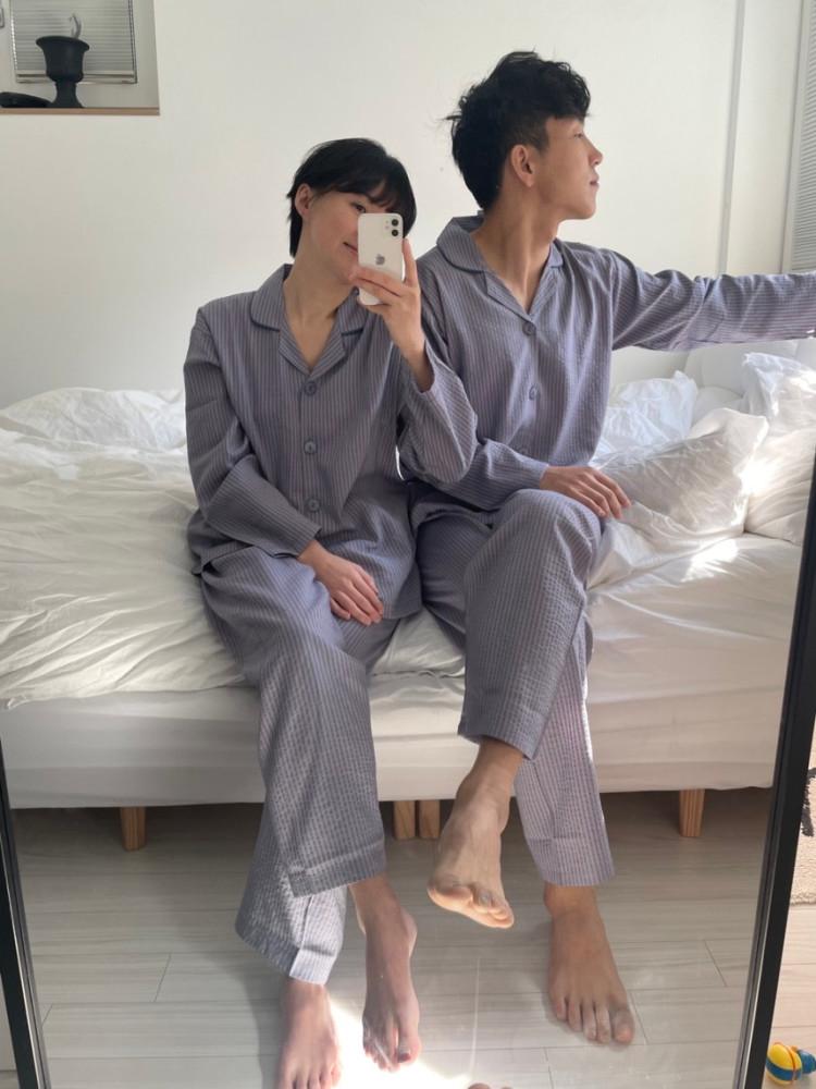 라일락 스트라이프 신혼부부 커플잠옷 (핑크/보라)